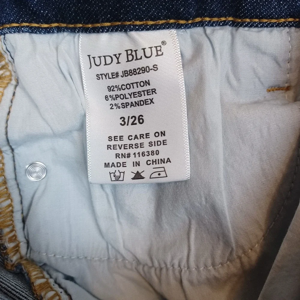 Judy Blue Slim Bootcut Jeans Womens 3/26 Blue Distressed Split Hem High Rise
